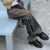 Washed Worn Jeans Straight Leg Pants Low Waist Casual Trousers